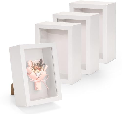 WENLISELL 4 Pack White Shadow Box Frames 4x6 Inch, 5cm Depth White Box Frames for Crafts 3D Deep, Small Picture Frame Case for Dried Flowers, DIY Craft