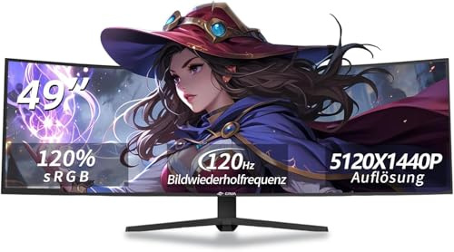 CRUA 49 Curved Gaming Monitor Ultra-Wide 32:10 DFHD 3840x1080, 165Hz/144Hz, 1500R, AMD FreeSync, 120% sRGB, Height Adjustable, HDMI 2.1 & DP 1.4, Wall Mountable - Black