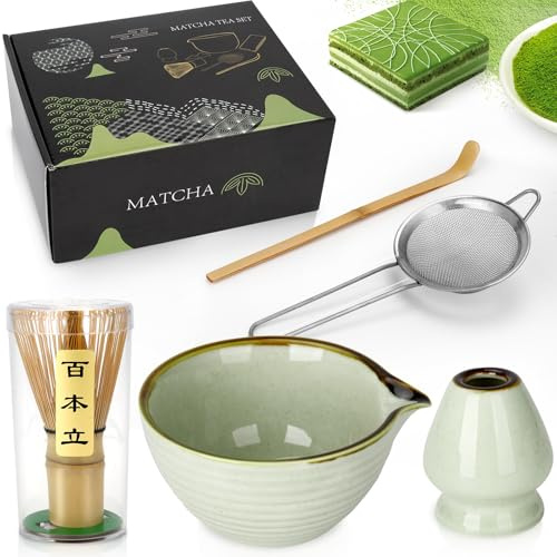 Match Kit FoiiLiio 5 Pezzi Matcha Bowl con Beccuccio Matcha Tea Kit Matcha Set da Tè Matcha per Preparare la Colazione/Latte