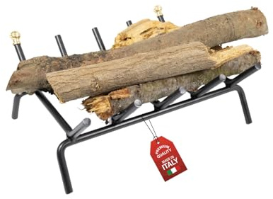 MOHOME Brucialegna per Camino in Ferro Nero Made in Italy 5 Barre Griglia 37x35x16 cm Resistente Braciere per Camino Poggia Legna Piedi Rialzati Portalegna per Caminetti Accessori Attrezzi Camino
