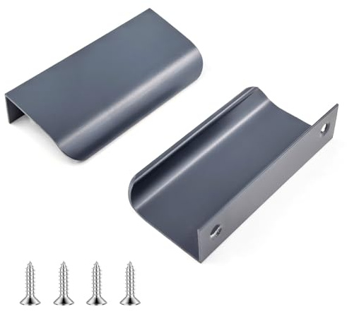 QZKJQDD 2 Pack Dark Blue Kitchen Cupboard Handles Finger Edge Pulls for Cabinets and Drawers, 80mm Wardrobe Door Handles Modern Aluminum, Matte Dark Blue