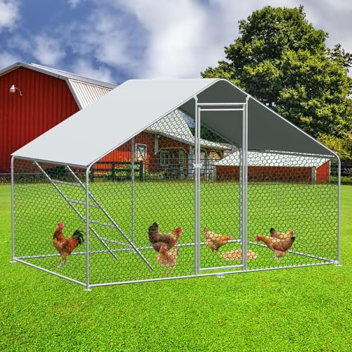 Gallinero cercado para animales pequeños – 3 x 2 x 2 m – Recinto para gallineros al aire libre, establo de metal con toldo, caño para gallinas con candado y protección contra la lluvia