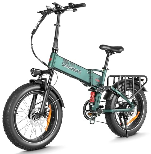 SAMEBIKE Bici Elettrica da Trekking A02Pro 100km autonomia 20x4 fat bike elettrica pieghevole 48V 15Ah batteria ricaricabile Commuting bike sospensione anteriore a 7 velocità(verde)