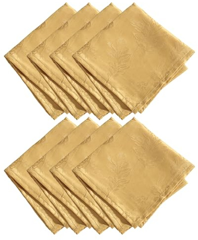 Elrene Home Fashions Elegant Woven Leaves Jacquard Damask Cloth Napkin Set, 17 x 17, Pack of 8, Gold