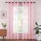 Woaboy Voile Gardinen Vorhänge Transparent Wohnzimmer mit Ösen Stores Gardinen Schlafzimmer Ösenvorhang Scheibengardine Schlaufengardinen Modern 2er Set 140x225 cm (B x H) Rosa