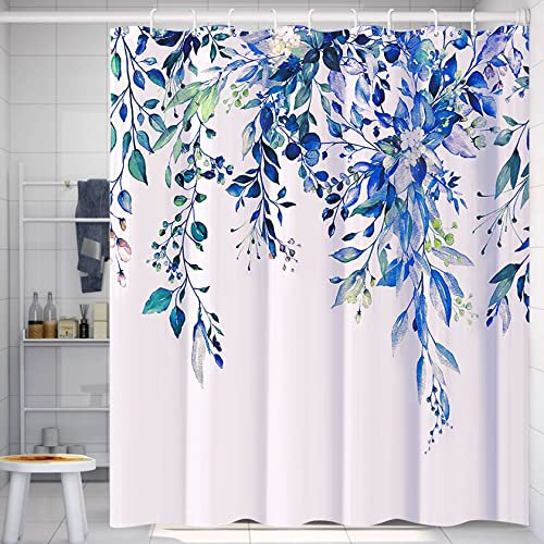 PHANPINT Duschvorhang mit 12 Haken,Textil Anti-schimmel Wasserdicht Waschbar Duschvorhänge,120x180cm Shower Curtains für Badezimmer, Beschwerter Saum,Maschinenwaschbar, Schnell Trocknend (Blau)