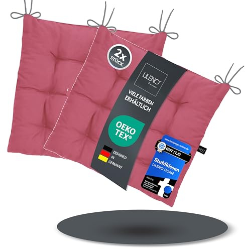 LILENO HOME 2er Set Stuhlkissen 21 Pink (40x40x6 cm) - Sitzkissen für Garten, Küche oder Esszimmer - UV-beständige Indoor u. Outdoor Stuhlauflage als Stuhl-Kissen (Linda FUM)