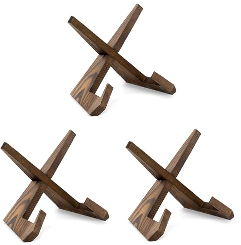 ANBOXIT Support Assiette Decorative, Porte Assiette, Support Assiette en Bois, Presentoir Livre Cadre Photo de Table, Mini Chevalet - 16,6 cm (3 Pièces)