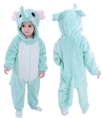 Doladola Babys Onesies med huva tecknat djur sparkdräkt baby myskläder nyfödd kläder overall(4-5 år,Elefant)