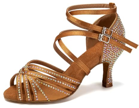 RUYBOZRY Latinamerikanska Dansskor Kvinnor Öppen Toe Salsa Bachata Ballroom Bachata Skor Sandaler Latin Ball,Modell YC-D27, Brons häl 7 5 cm Suede D27, 37 EU