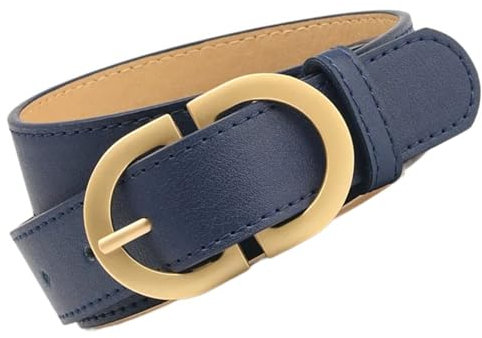HANGSU Damen Ledergürtel für Jeans Hosen Ledergürtel Damengürtel mit goldener Schnalle, marineblau, 105 cm
