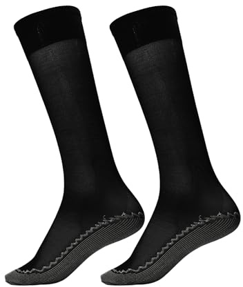 Geshop 6 Pares Medias Hasta la Rodilla Lycra con Plantilla Algodón 20D Denier Anti presión para mujeres | Calcetines Altos Lycra Anti presión | Color Negro, Carne