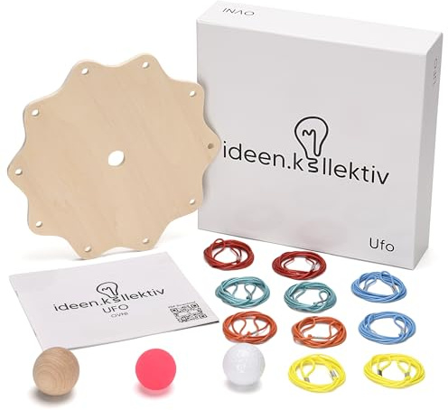 ideen.kollektiv Gioco UFO – Gioco interattivo di team building in legno per gruppi da 3 a 10 persone, promuove comunicazione, lavoro di squadra e abilità, include 3 palline e varianti di gioco