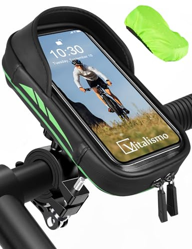 Vitalismo Bolsa Manillar Bicicleta, Soporte Móvil Bicicleta Moto Impermeable Cubierta de Lluvia Rotación 360 Porta Móvil MTB Bici Ciclismo para Teléfono hasta 7 Pulgadas