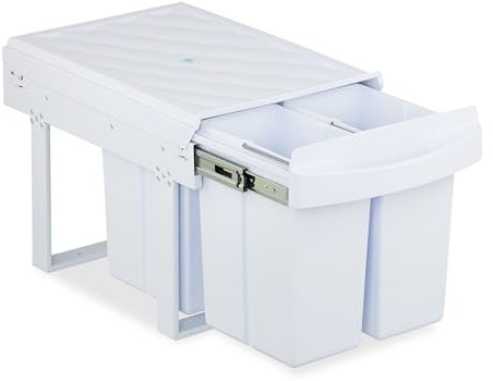 Relaxdays Poubelle encastrable pour la Cuisine, 4 bacs de 8 litres chacun, HLP : 34,6 x 34 x 51,8 cm, Blanche