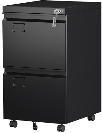 SUXXAN 2 Drawer File Cabinet with Wheels, Under Desk Drawer with Lock Name Card Holder for Home Office, Metal Filing Cabinet for Legal/Letter Size, Assembly Required