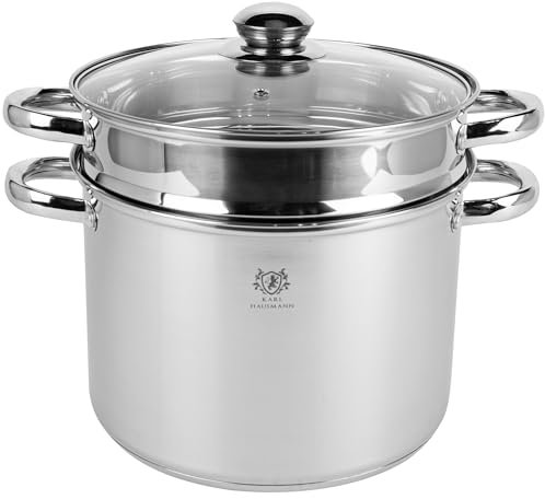 KARL HAUSMANN Nudeltopf mit Siebeinsatz - 8.1L - Edelstahl Spargeltopf Induktion - Spaghettitopf mit Deckel - Pastatopf - Spaghetti Kochtopf - Topf - Pasta Pot - Nudelkochtopf - Grosser Töpfe