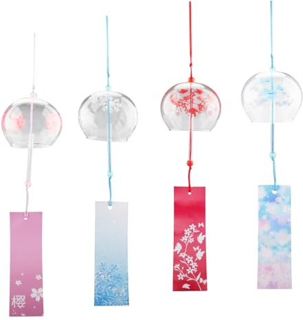 Mocrop Juego de 4 carillones de viento japoneses para jardín, decoración de jardín, carillones de viento para colgar al aire libre, juego de manualidades, para regalos de cumpleaños, balcón, jardín
