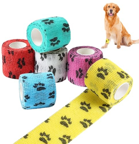 12 Rolls Pet Vet Wrap, Cohesive Bandages for Pets, 5cm x 4.5m Self Adhesive Bandage for Dogs, Elastic Bandage Wrap Tape for Cat, Horses Leg/Ear/Knee/Ankle/Paws