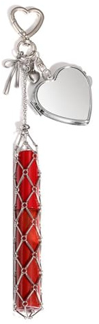 Lipstick Holder Stainless, Chic Lip Gloss Holder with Mirror, 2-in-1 Lipstick Holders for Purse, Bling Lipsticks Storage Bag Keychain Lipgloss, Portable Key Chain (A)