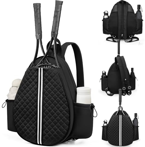 Xtrillogen Waterproof Tennis Bag Men and Women,Padel Bag with Mesh Pocket,Accommodates Racket,Ball,Water Bottle and Accessories,Suitable for Pickleball,Tennis and Badminton Gear(Black)