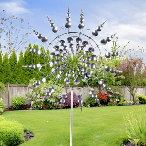 Molino de viento mágico, molinos de viento de metal 3D únicos y mágicos, spinner de viento para exteriores, spinners de viento cinéticos de rotores duales de 360°, atrapavientos de metal, estaca de