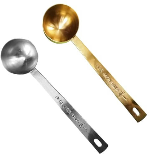 AEUXZA Lot de 2 Cuillères Doseuses 15 ml Réutilisables, En Acier Inoxydable, Avec Manche Long 14,5 cm, Cuillère à Café et Thé, Cuillere Doseuse Multifonctionnelles Pour Épices (Or & Argent)