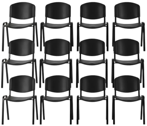 Meta Furniture Stacking chair Stackable training, lecture, Exam, classroom, Conference and Event Chair (12, Black)