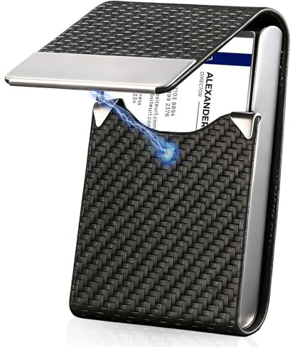 SoundZero Tarjetero Fibra Carbono, Tarjetero Acero Inoxidable, Tarjetero de Bolsillo Acero Inoxidable, Estuche para Tarjetas de Visita Elegante, Portatarjetas de Visita