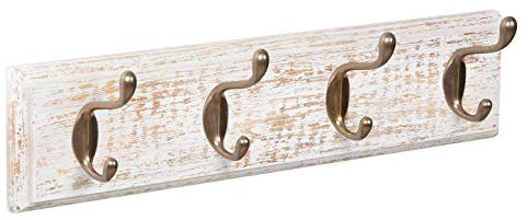 Lashuma Vintage Doppelhaken Garderobe 45x10 cm, 4er Bademantelhaken Altmessing, Belastbare Wand Haken aus Zink
