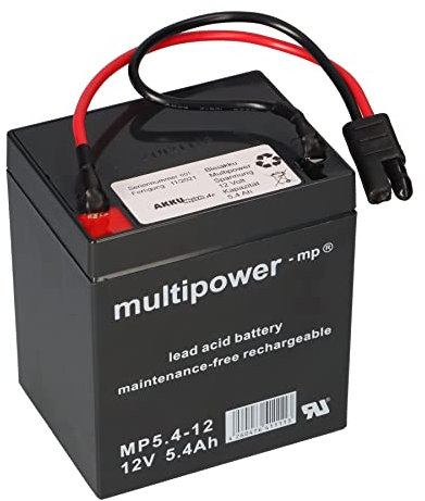 Akkuman.de Akkutechnik vom Fachmann Multipower Blei Akku AGM 12V 5,4Ah mit Stecker für Rasenmäher kompatibel Sabo 43-Vario E Toro Briggs Stratton, 12V 4,5Ah, 12V 5Ah