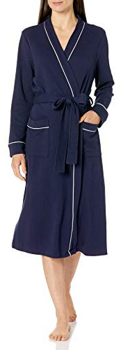 Amazon Essentials Women's Lightweight Waffle Full-Length Bath Robe with Pockets (Available in Plus Size), Navy, Medium