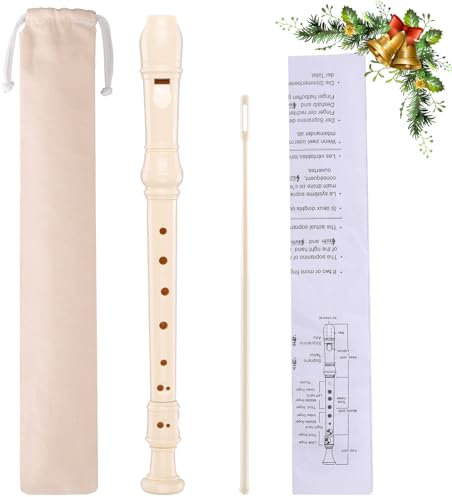 Flöte für Anfänger, 8-Loch-Flöte, Deutsche Griffsatz-Blockflöte, Inklusive Umverpackung, Flöten-Reinigungsstift und Bedienungsanleitung, Weiß