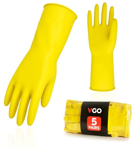 Vgo... Gants de Nettoyage Ménagers Réutilisables, Gants de Vaisselle en Caoutchouc, Epaisseur Supplémentaire, Manches Longues (HH4601)