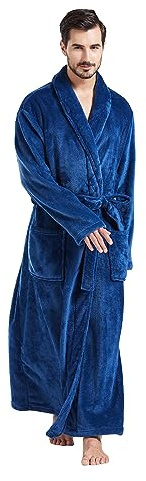 FashGudim Mens Robes Big and Tall Full Length Plush Fleece Long Robe for Men Bathrobe Shawl Collar Warm Winter House Robes (Navy,L/XL)