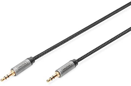 DIGITUS Cable de conexión de audio - jack de 3,5mm a jack de 3,5mm - cable AUX - cable estéreo - contactos dorados - 1,8m - negro - para sistemas estéreo, cine en casa, barra de sonido, ordenador