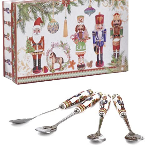 Set 4 Cucchiaini Natalizi con Soldati Decorativi 15.5 cm in Porcellana con Color box Nàvel
