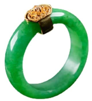 YIGEDAN Anillo Jade Natural Suerte Mujer Anillo Banda Verde Liso Corona de Oro