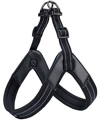 EXCELLENT ELITE SPANKER No Pull Hundegeschirr Step-in einstellbare reflektierende Weste weich gepolstert leicht Haustier Brustgurt mit Leine Clips für kleine mittlere große Hunde(M-BLK)