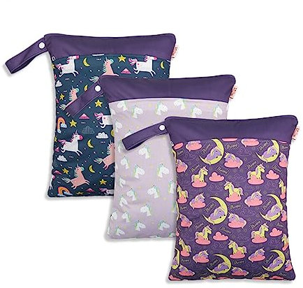 Daysskk 3 stück Nasstasche Wasserdicht Nassbeutel Kindergarten Mädchen Windeltasche Wetbag Kita mit Reißverschluss Wäschebeutel für Schwimmen Reisen 30 * 40 cm