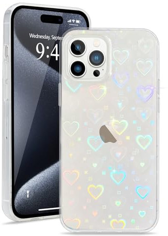 L-FADNUT Kompatibel mit iPhone 15 Pro Max Hülle Glitzer Herz Muster Transparent Crystal Handyhülle Weich TPU Silikon Schutzhülle Aesthetic Bumper Phone Case Cover für iPhone 15 Pro Max