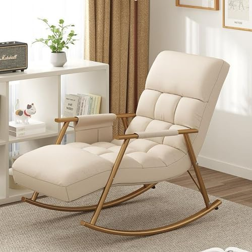 Poltrona camera da letto,sedia a dondolo da interno,poltrona letto,Terrazza Comoda Sedia A Dondolo, per Soggiorno/Camera da Letto, Con Seduta Ergonomica In Tessuto Imbottito, Portata 150 kg, (Color