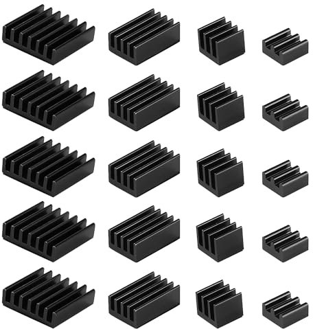 VooGenzek 20 Stücke Kühlrippen Aluminium Set Raspberry Pi 4, Raspberry Pi Aluminium Kühlkörper with Heat Conducting Tape, zum Kühlen von Raspberry Pi, Schwarz