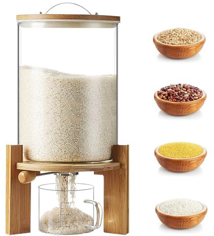 VFDZ Reisspender, Müslispender Glas, Vorratsdosen Glas mit Deckel, Lebensmittelspender mit Glas Messbecher für Bohnen Reis Cereal Getreide, Feuchtigkeits und Staubdicht(Size:8L)