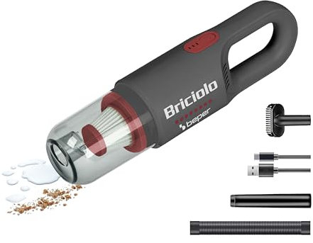 BEPER P202ASP401 Aspirador Recargable, 55 W, Inalámbrica, Compacta y Ligera, Extractor de Líquidos y Sólidos de Plástico con Filtro Hepa para la Máquina o el Hogar, 400ml de Capacidad, Rojo/Gris