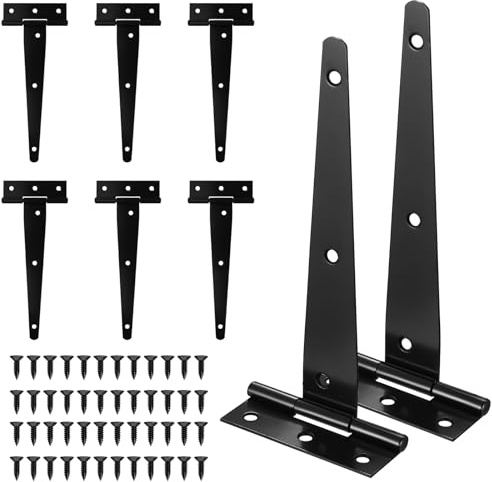 8 Pezzi Cerniere a T per Cancello, Cerniere per Porte in Legno a Forma di T in Acciaio Inossidabile Nero, Cerniere per Porte da Cucina, con Viti - 6 Pollici