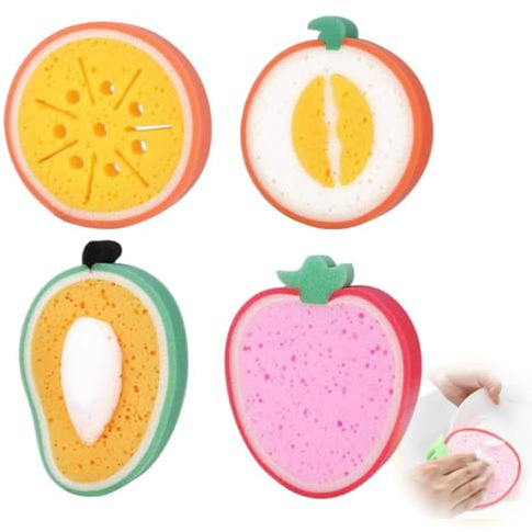 LAKJUOZ Eponge Bebe Bain, Eponge De Bain Konjac Pour Bébé 4Pcs Set Éponges Konjac,Éponge Bébé Bain Éponges De Bain Naturelles Aux Formes Mignonnes Jolies Éponges De Bain En Forme De Forme De Fruit Idé