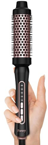 FARERY Brosse thermique 38 mm - 5 températures - Brosse chaude sans sèche-cheveux - Brosse à boucler pour volume des racines et boucles lâches - Fer à boucler pour plus de volume - Double tension