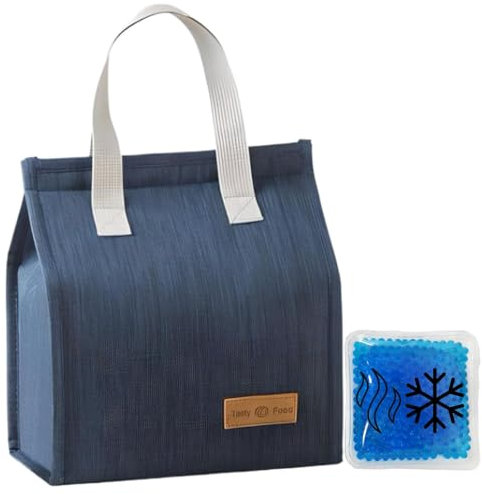 Bolsa Térmica Porta Alimentos, con Gel Frio/Calor, Lunch Bag, Paquete Gel Termico, Nevera Portatil, Bolsa Comida Trabajo, Oficina, Viajes, Bolsa Isotermica Impermeable, 7.5 litros (Azul)