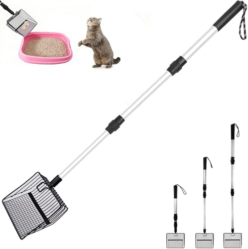 Paletta Lettiera Gatto,Paletta Per Lettiera Gatto Con Manico Lungo,Pala Per Gatti In Acciaio Inox Per Animali Domestici,Paletta In Metallo Con Pala Profonda,3 Lunghezze Regolabili 22,4in/30,3in/41,7in